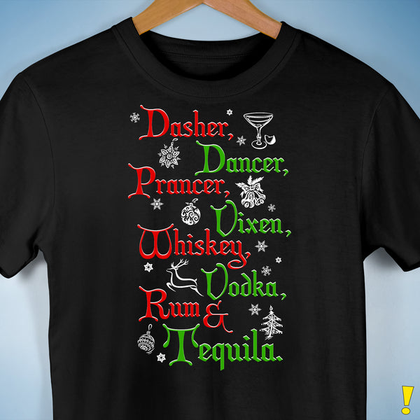 Festive Santa's Reindeer and Drinks Unisex T-Shirt - Black
